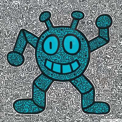 Blue Robot - Signed Print by Mr Doodle 2019 - MyArtBroker