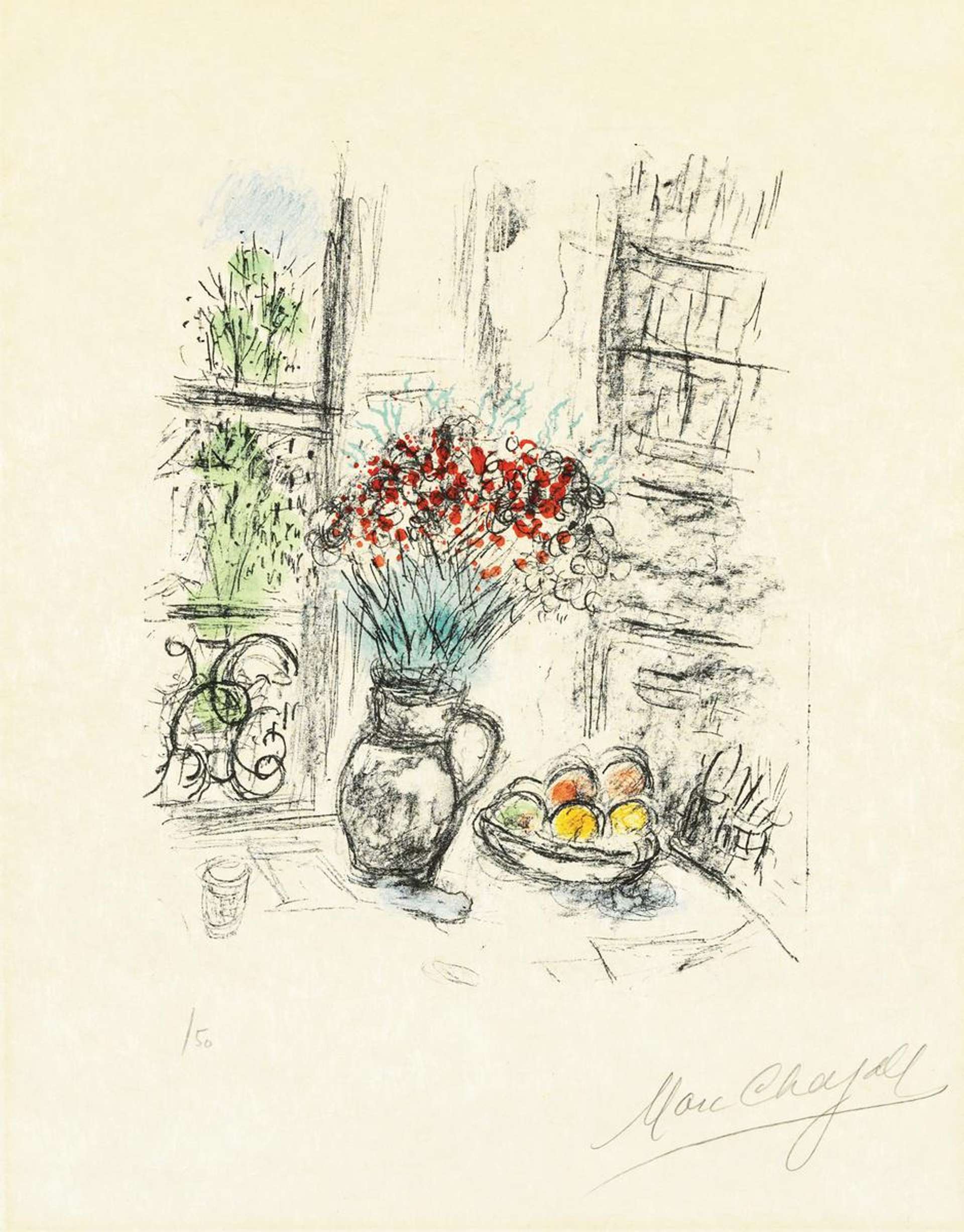 Marc Chagall: Les Roses Pompon - Signed Print