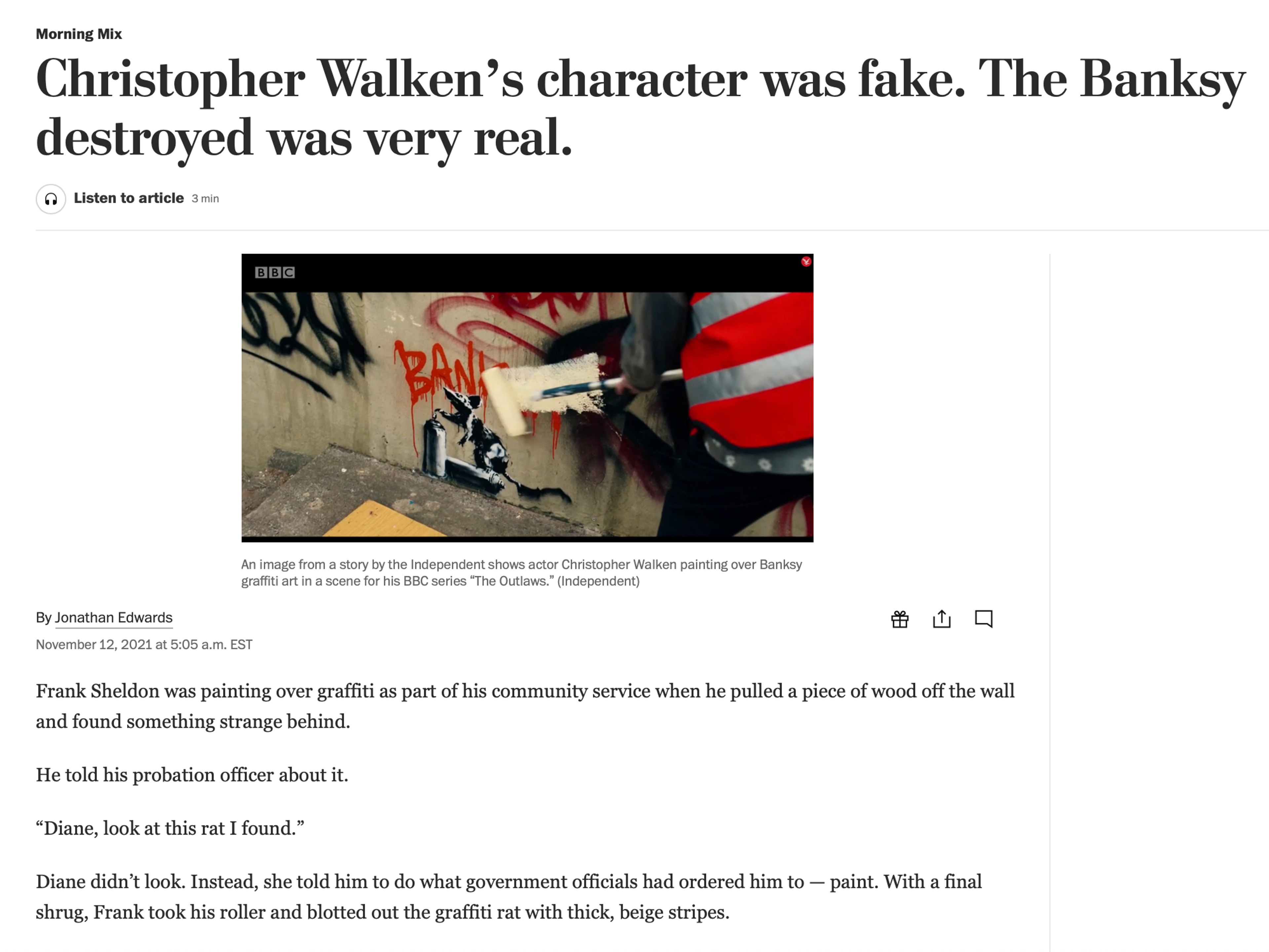 The Washington Post - Christopher Walken Destroys Banksy - MyArtBroker