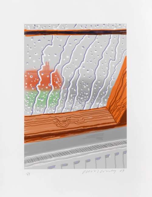 David Hockney Rain On The Studio Window (Signed Print) 2011