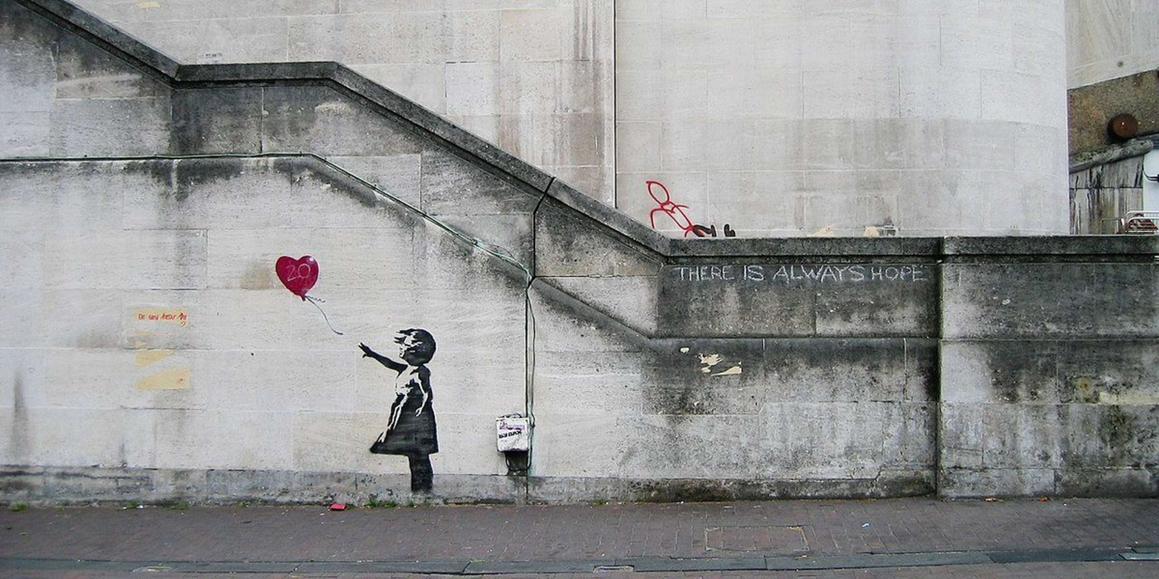 Girl With Balloon (original stencil at Southbank) by Banksy - MyArtBroker