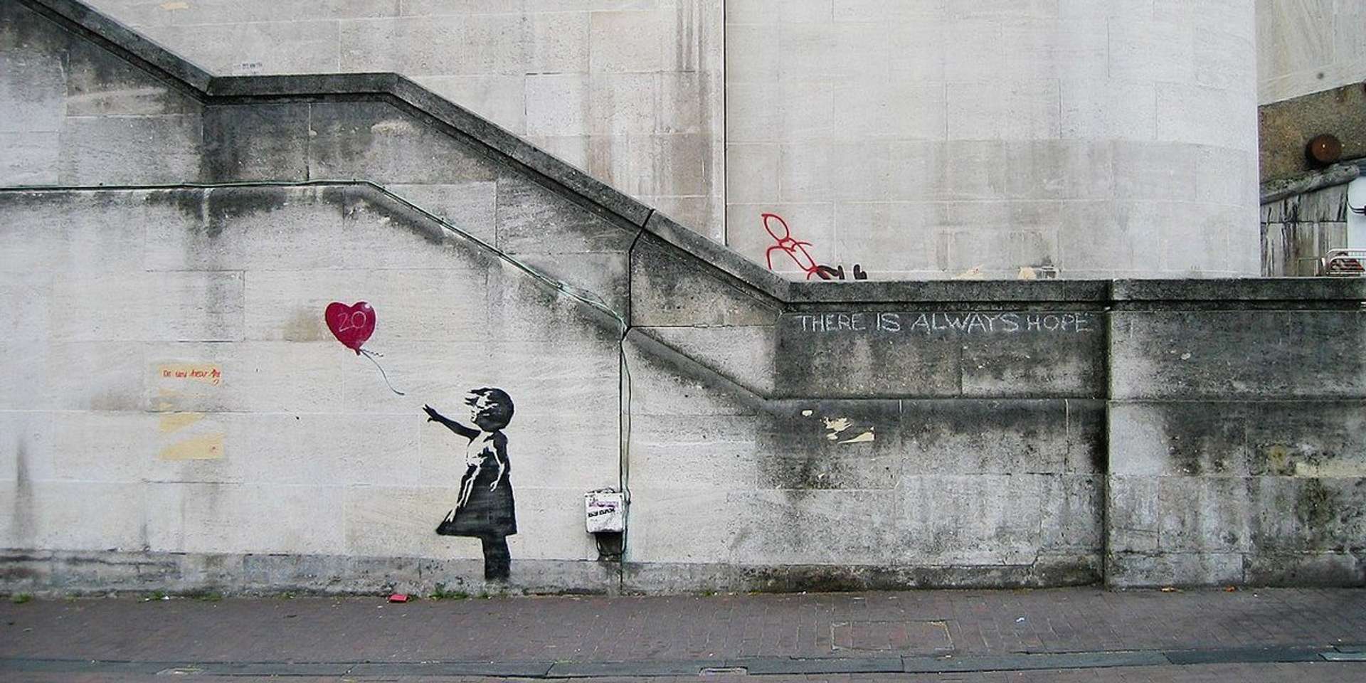 Girl With Balloon (original stencil at Southbank) by Banksy - MyArtBroker