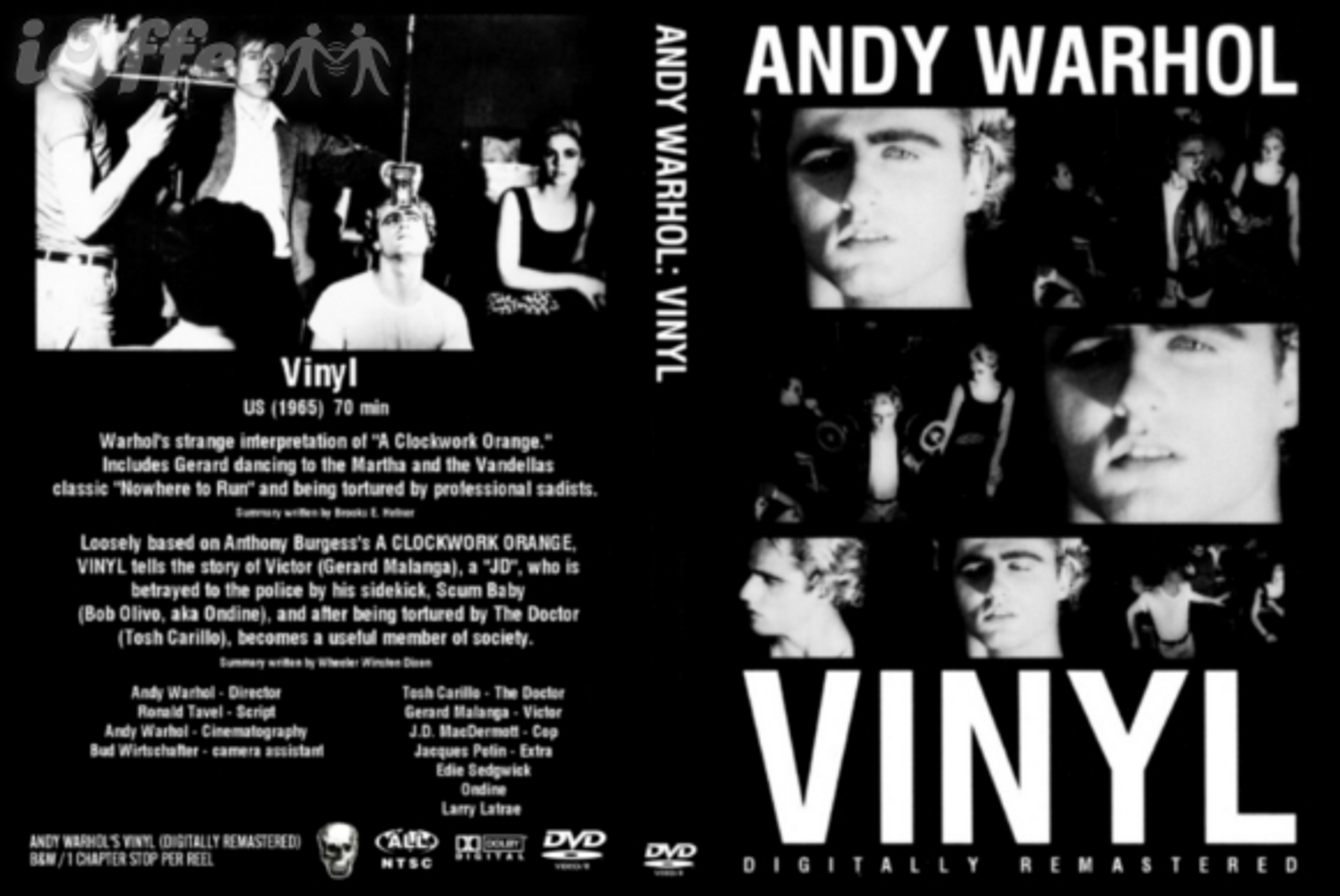An image of the DVD poster for the movie Vinyl. It shows a collage of monochrome close-up portraits of the protagonists.