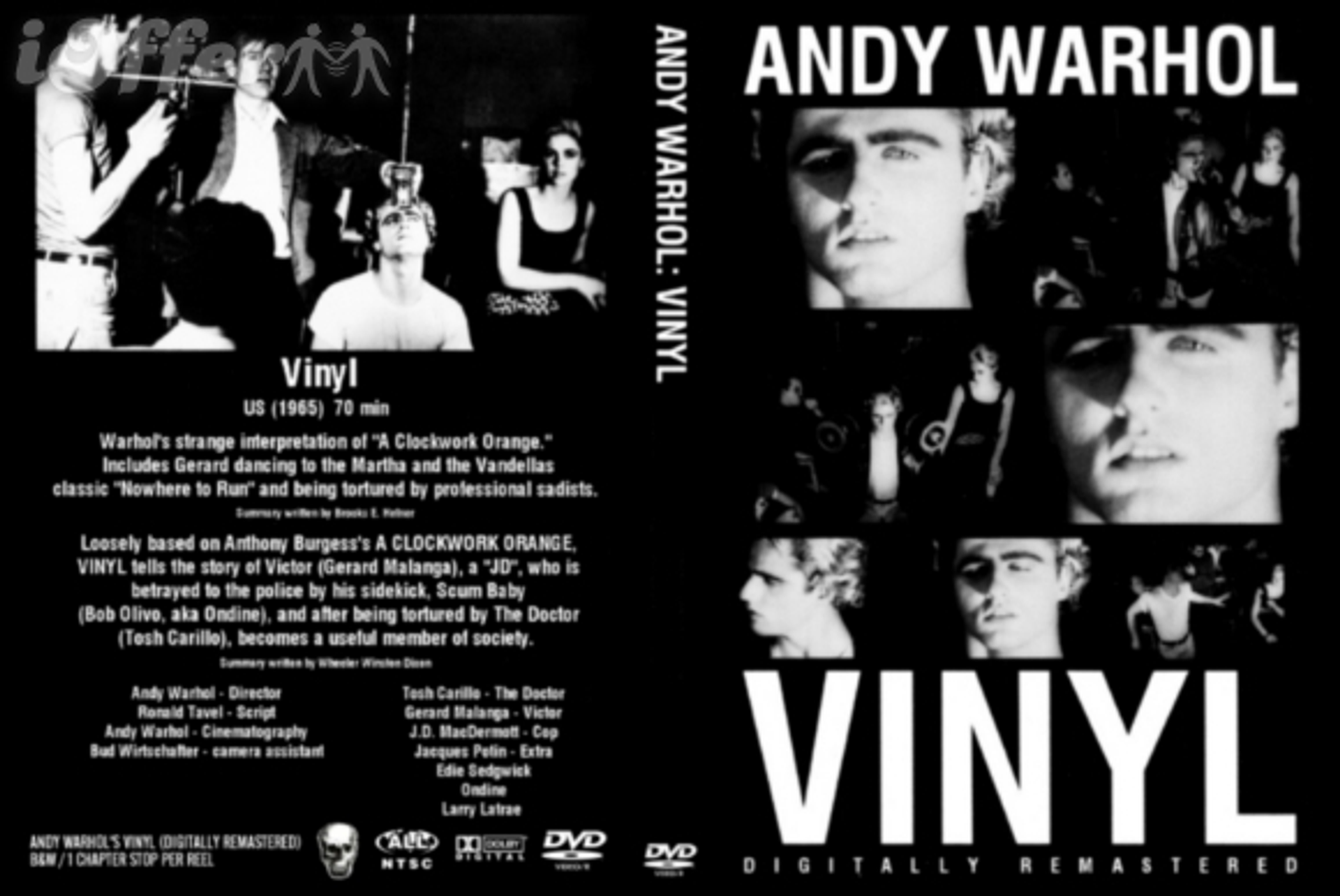 An image of the DVD poster for the movie Vinyl. It shows a collage of monochrome close-up portraits of the protagonists.
