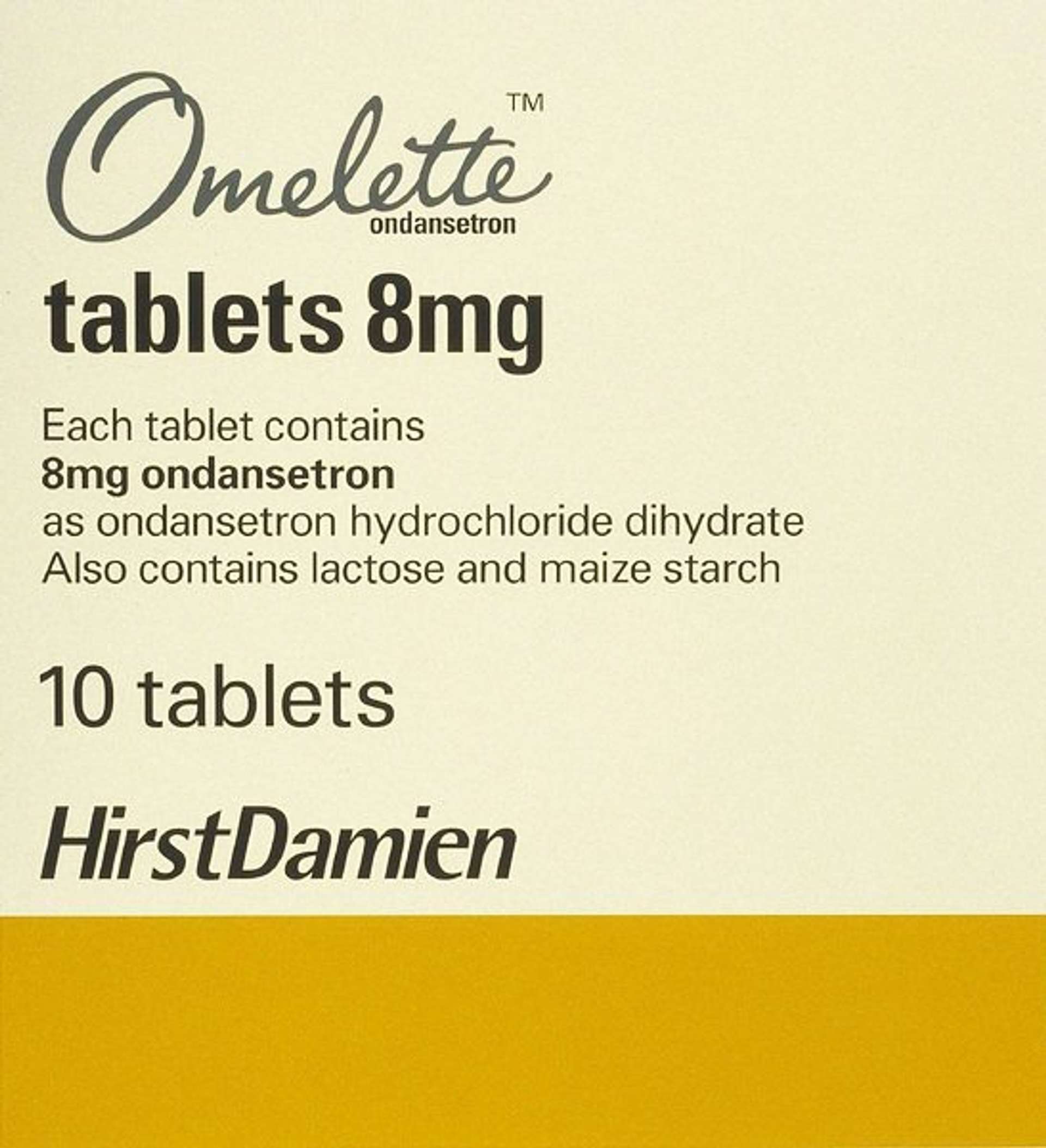 Damien Hirst's Omelette. A screenprint of a yellow pharmaceutical box with texts including the words "omelette tablets 8mmg".