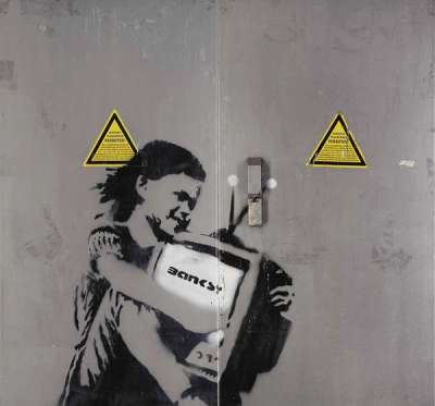 Girl With TV - Unsigned Spray Paint by Banksy 2004 - MyArtBroker