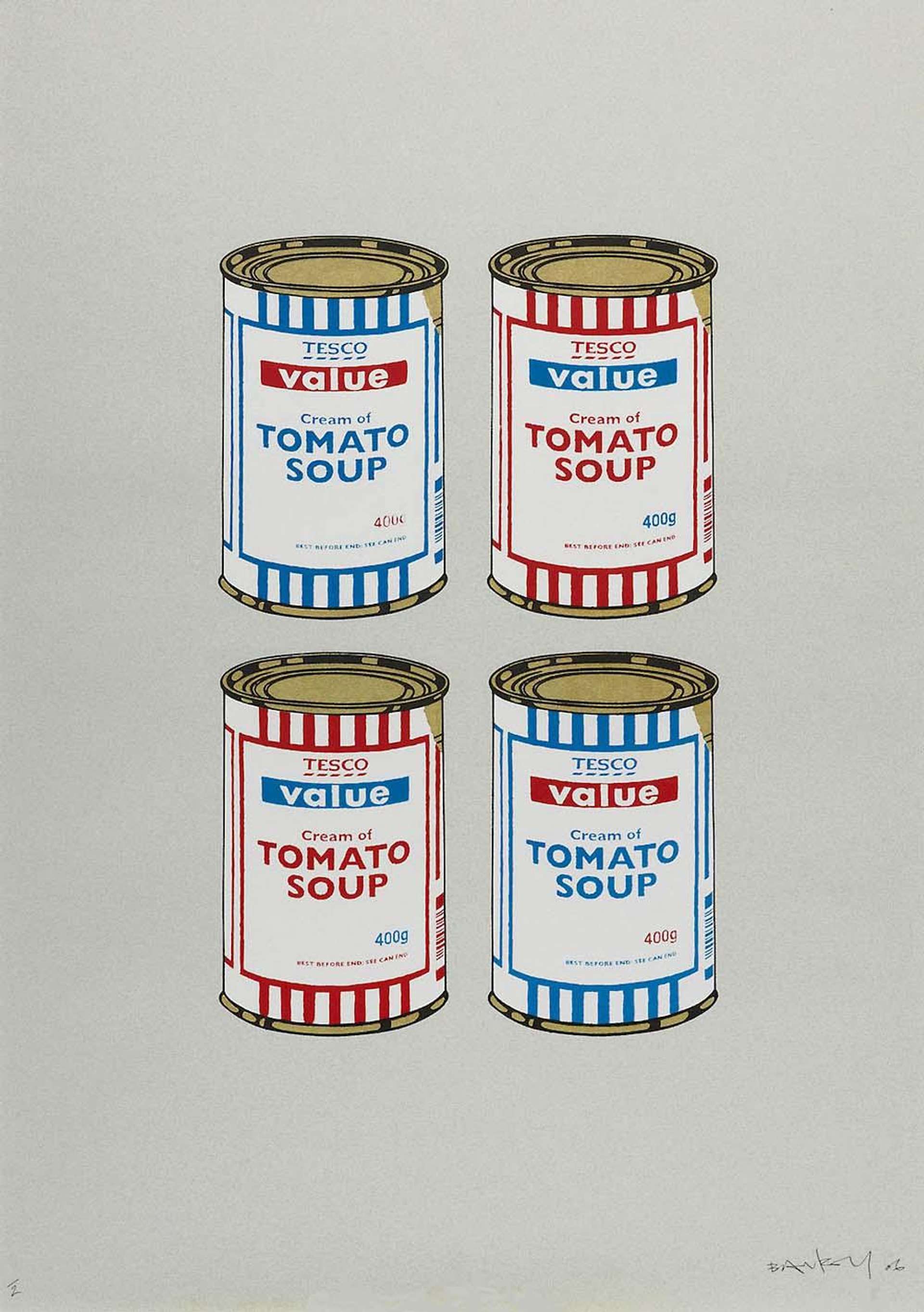 Soup Cans Quad (red and blue on grey) - Signed Print by Banksy 2006 - MyArtBroker