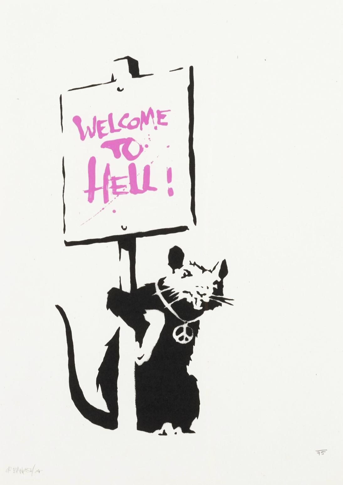 Welcome To Hell (Placard Rat) by Banksy Background & Meaning