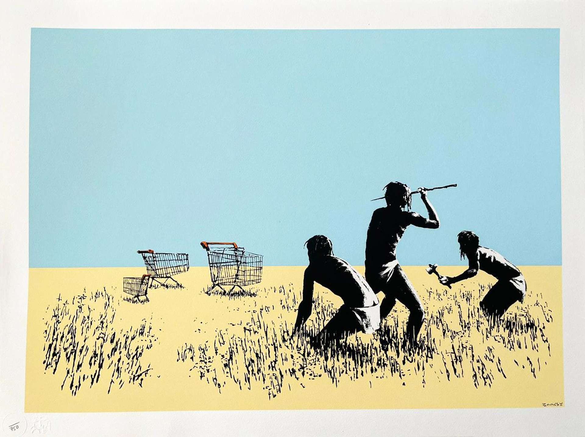 Trolley Hunters (colour) by Banksy