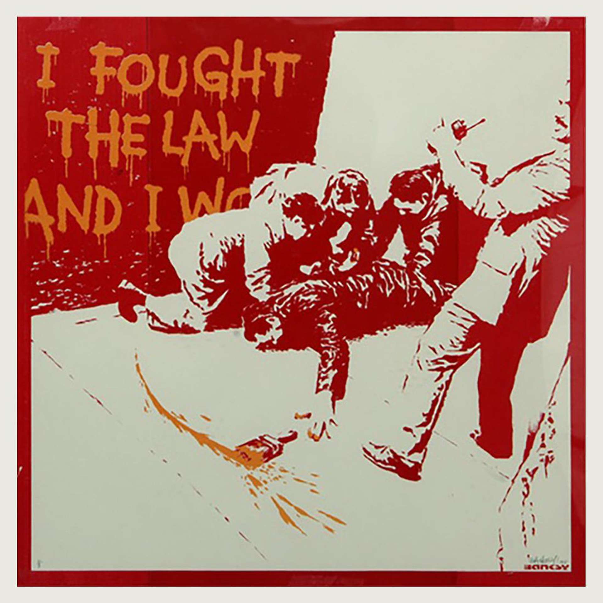 Banksy: I Fought The Law (AP orange) - Signed Print