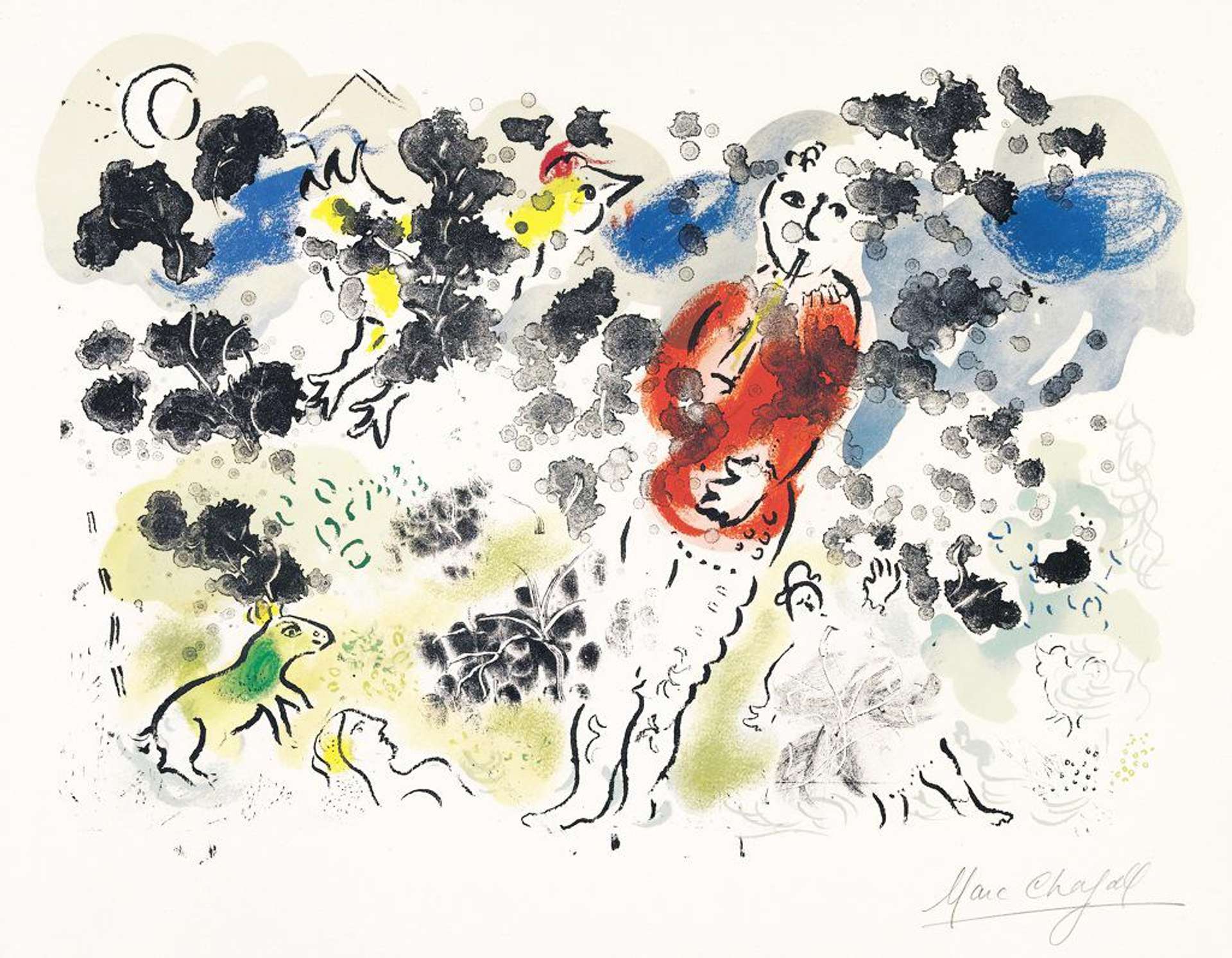 Le Clown La Flûte - Signed Print by Marc Chagall 1970 - MyArtBroker