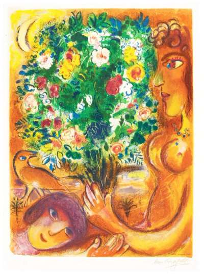 Marc Chagall: Femme Au Bouquet - Signed Print