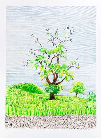 Hawthorn Bush in Front Of A Very Old And Dying Pear Tree - Signed Print by David Hockney 2019 - MyArtBroker