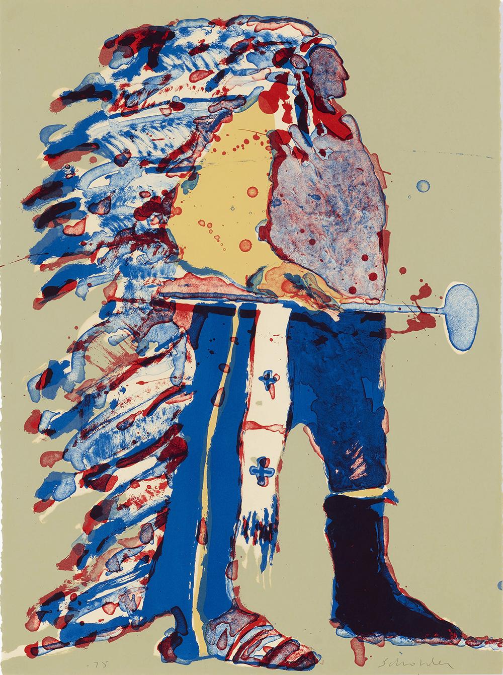 Fritz William Scholder Indian With Tomahawk (Signed Print) 1975