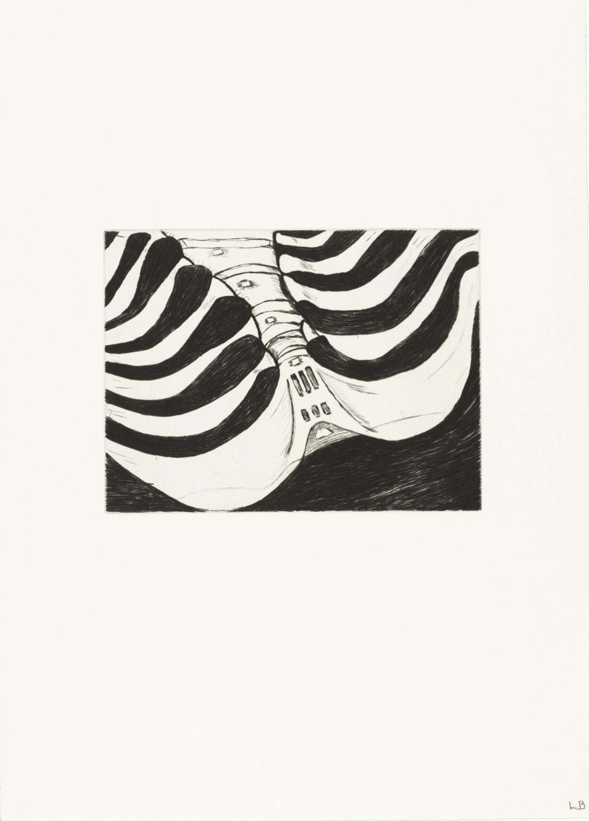 Louise Bourgeois Untitled No. 5. A monochromatic etching of a rib cage. 