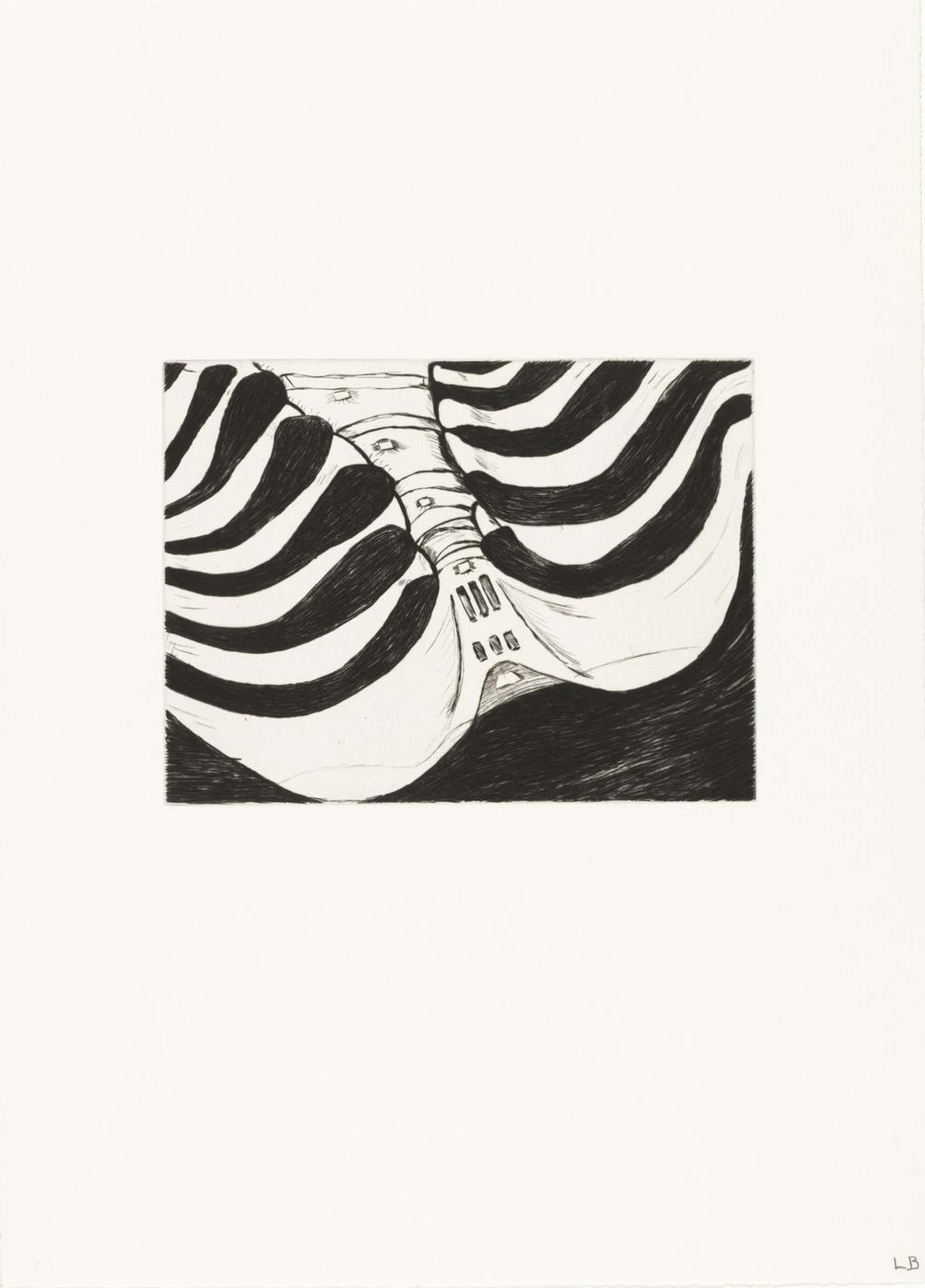This monochrome print by Bourgeois shows a human pelvis, abstracted almost to the point of unrecognition.