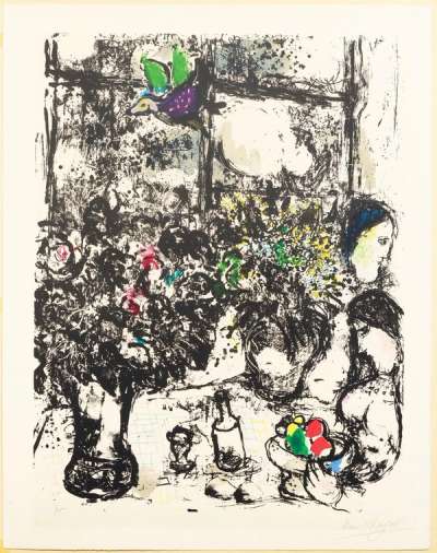 Marc Chagall: Nature Morte Au Bouquet - Signed Print