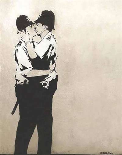 Kissing Coppers - Unsigned Spray Paint by Banksy 2005 - MyArtBroker