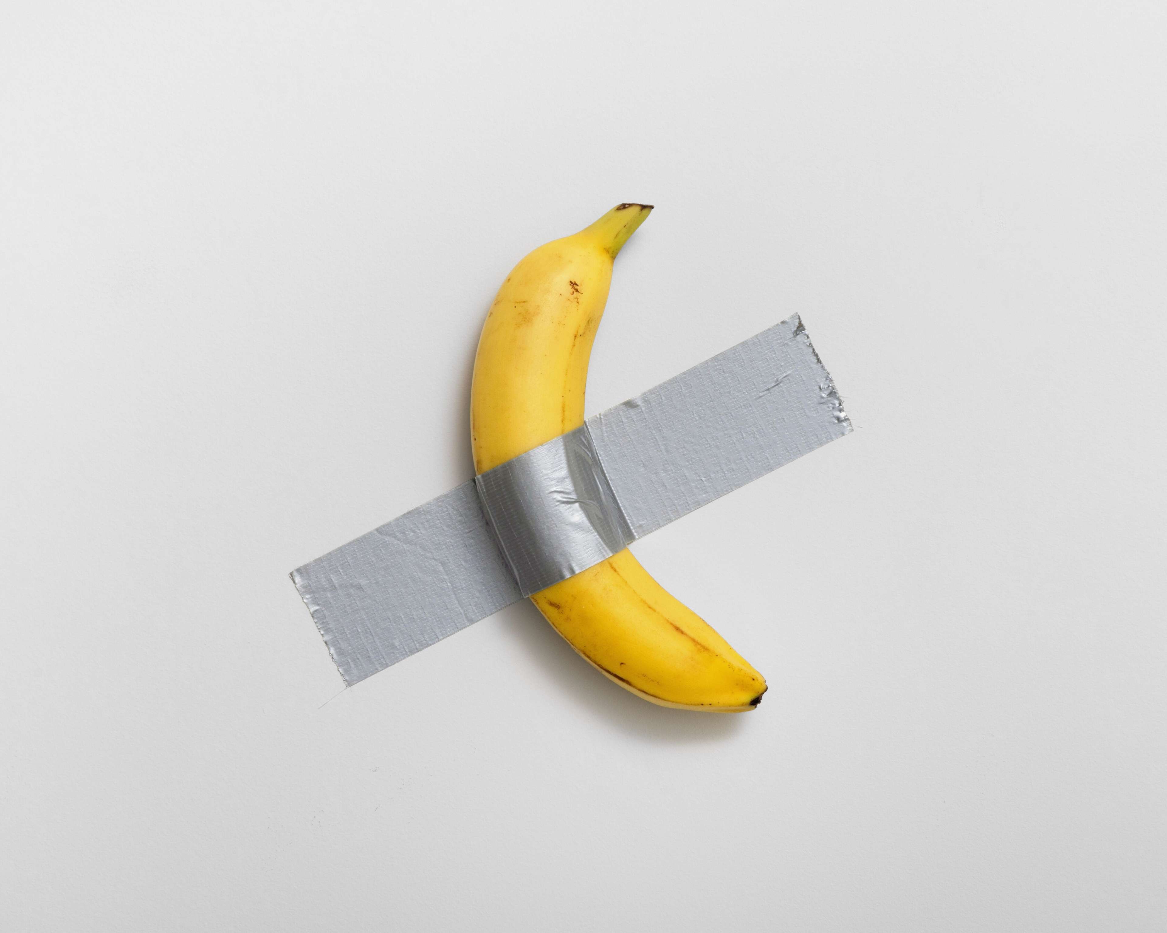 A banana duct taped to a white wall