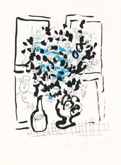 Marc Chagall: Le Bouquet Noir Et Bleu - Signed Print