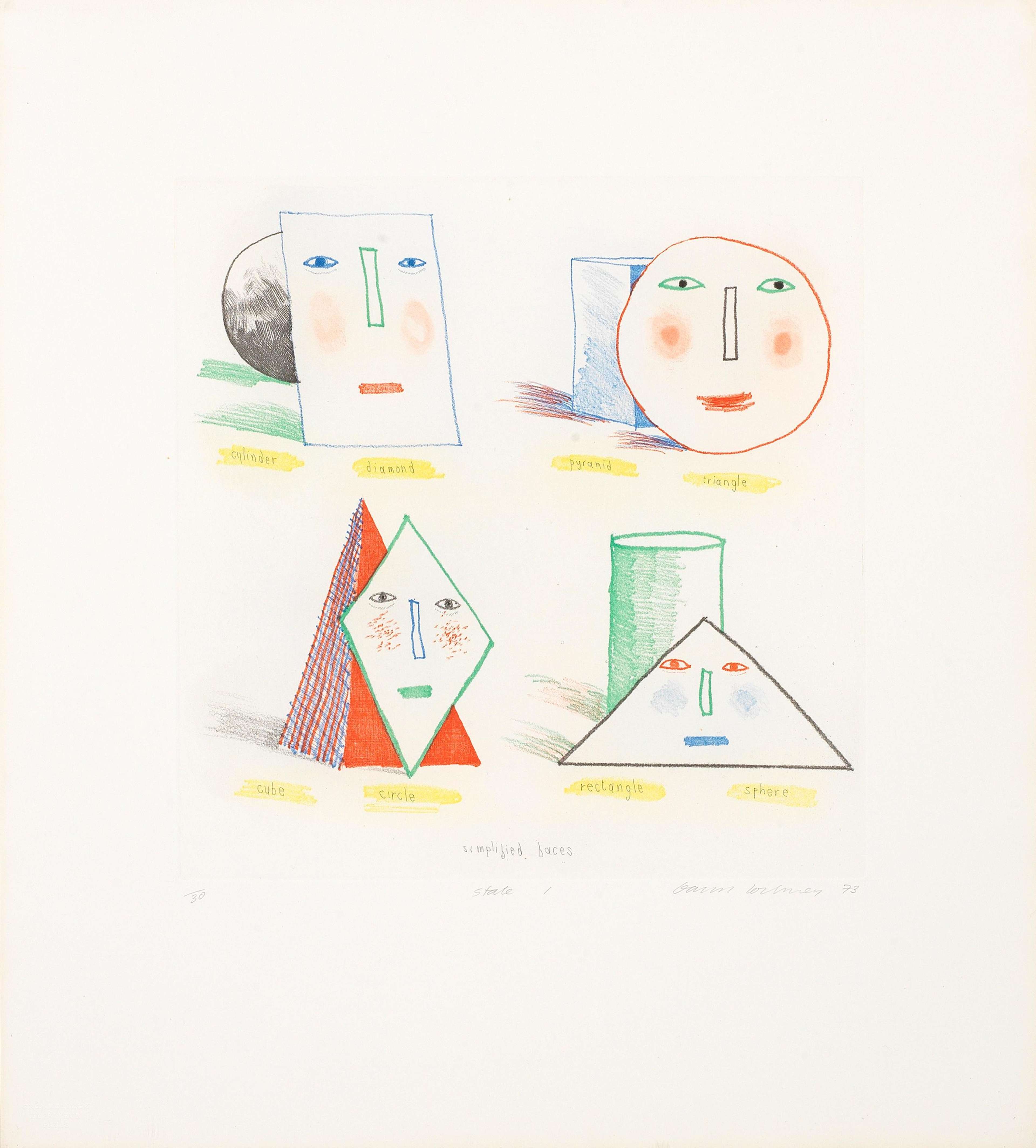 Simplified Faces (State I) - Signed Print by David Hockney 1973 - MyArtBroker