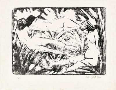 Sitzendes Und Zwei Liegende Mädchen Im Gras - Signed Print by Otto Mueller 1926 - MyArtBroker