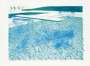 David Hockney: Lithograph Of Water Made Of Lines, A Green Wash, And A Light Blue Wash - Signed Print