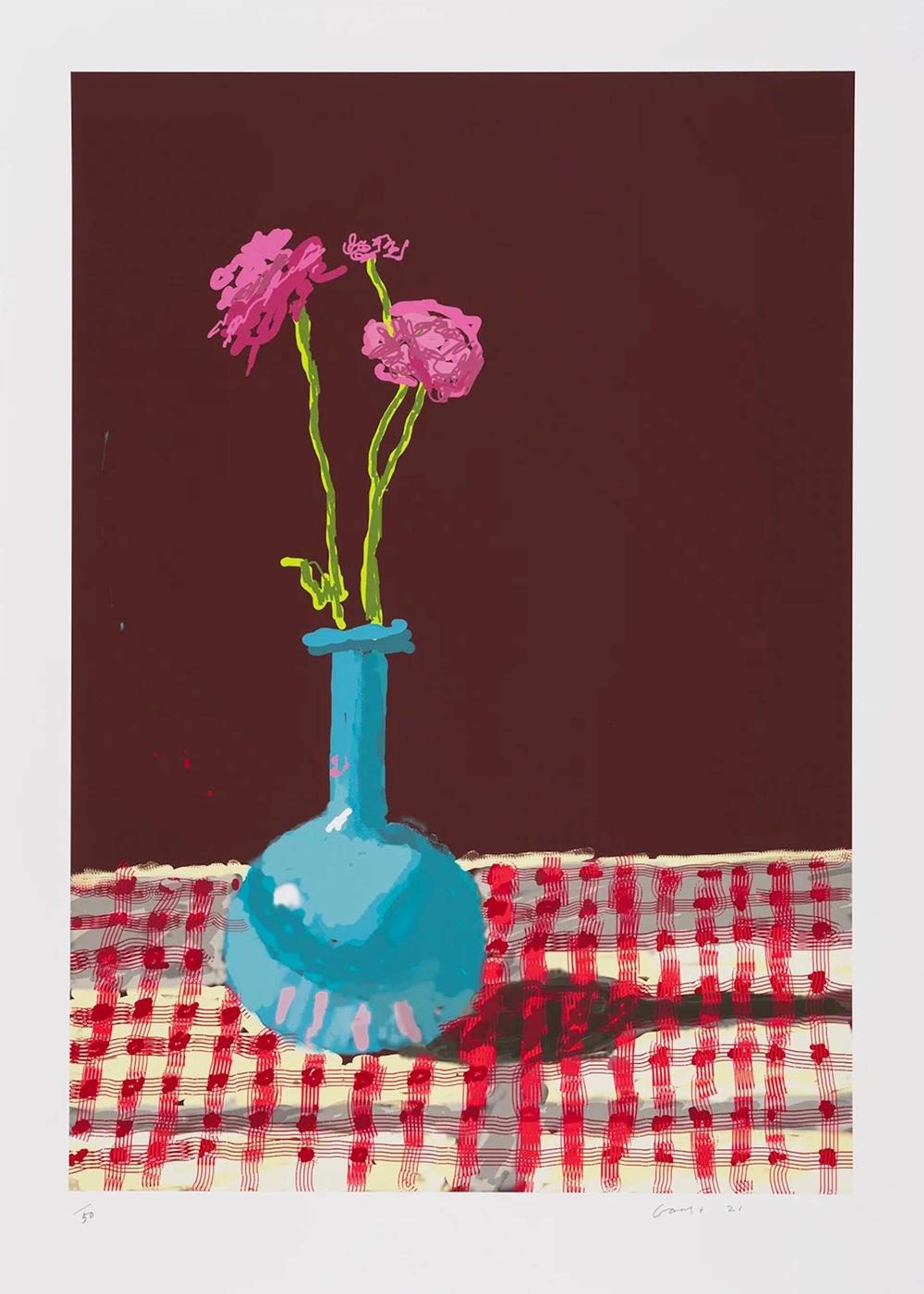 28th February 2021, Roses In A Blue Vase - Signed Print by David Hockney 2021 - MyArtBroker