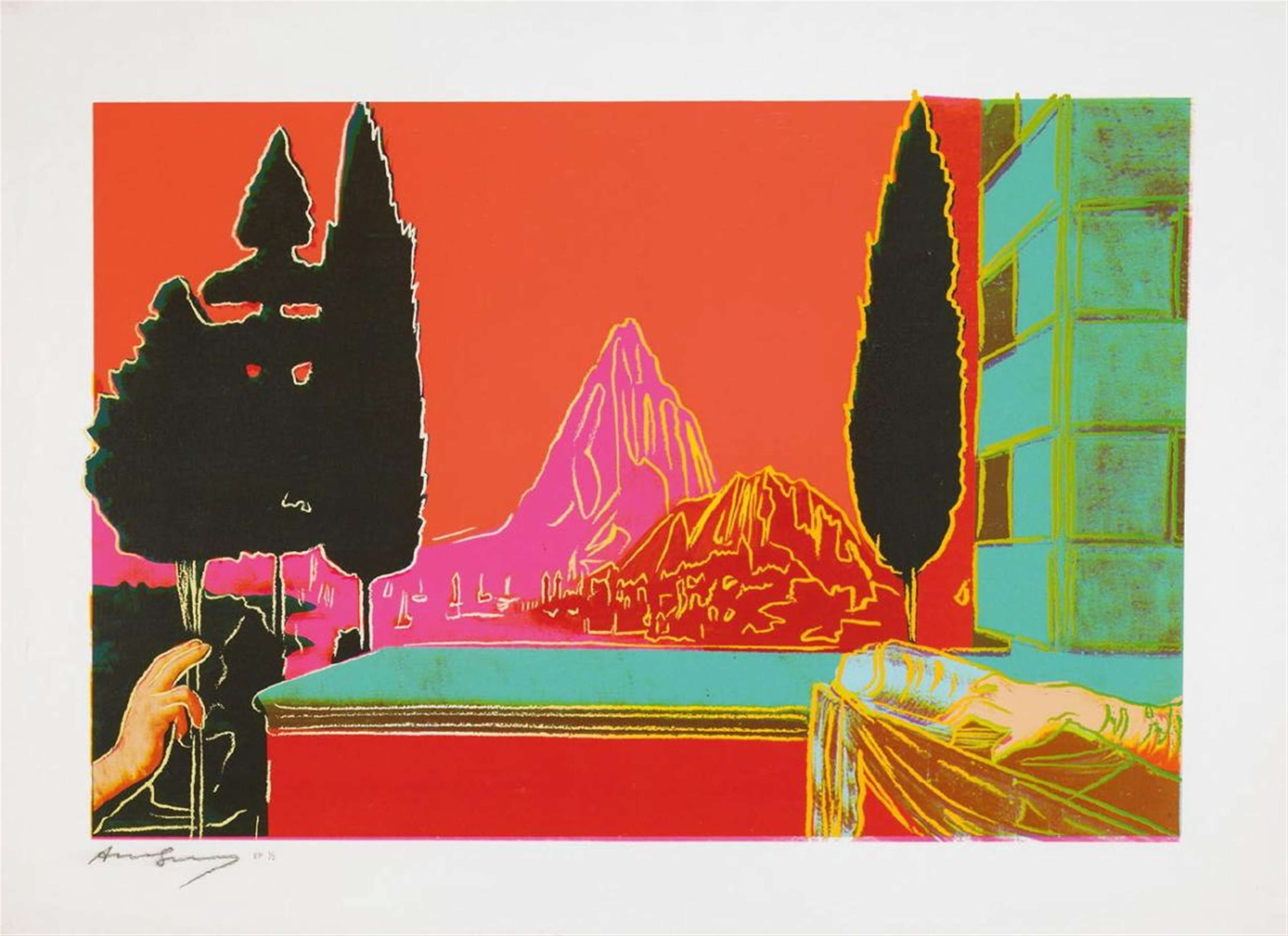 Natural landscape in deep saturated colours including red, green and pink