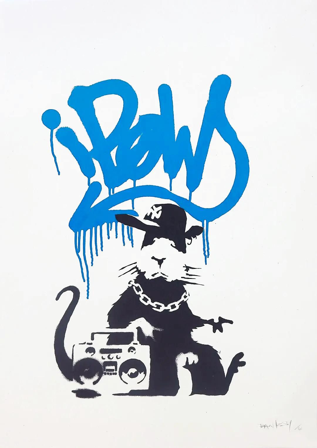Banksy Gangsta Rat (AP blue) (Signed Print) 2004