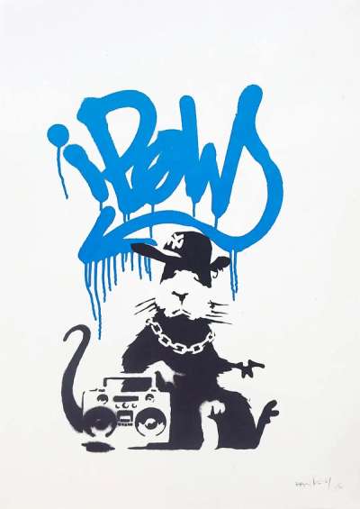 Gangsta Rat (AP blue) - Signed Print by Banksy 2004 - MyArtBroker