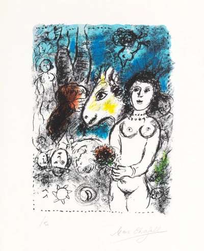 Nu Au Petit Bouquet - Signed Print by Marc Chagall 1984 - MyArtBroker