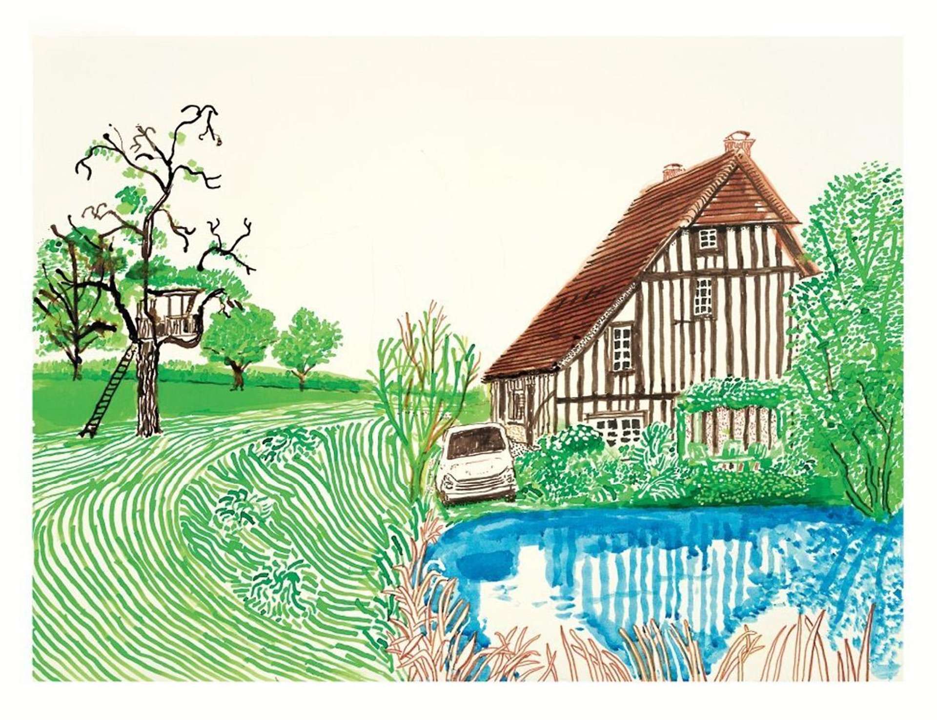 In Front Of House Looking East - Signed Print by David Hockney 2019 - MyArtBroker