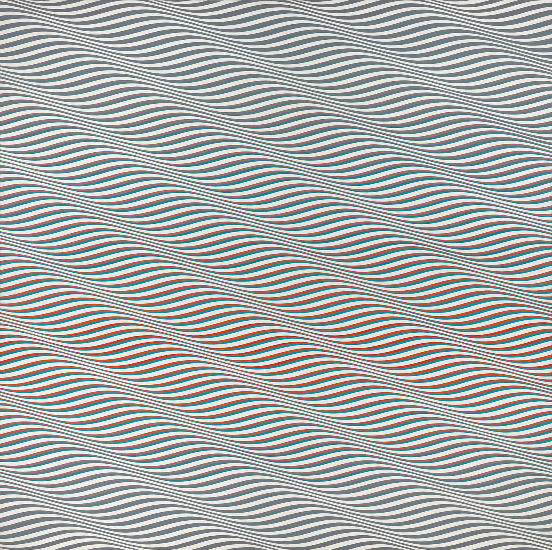 An optical abstract painting titled "Cataract 3" featuring vertical black and white stripes of varying widths arranged in a rhythmic pattern, creating an illusion of movement and depth.