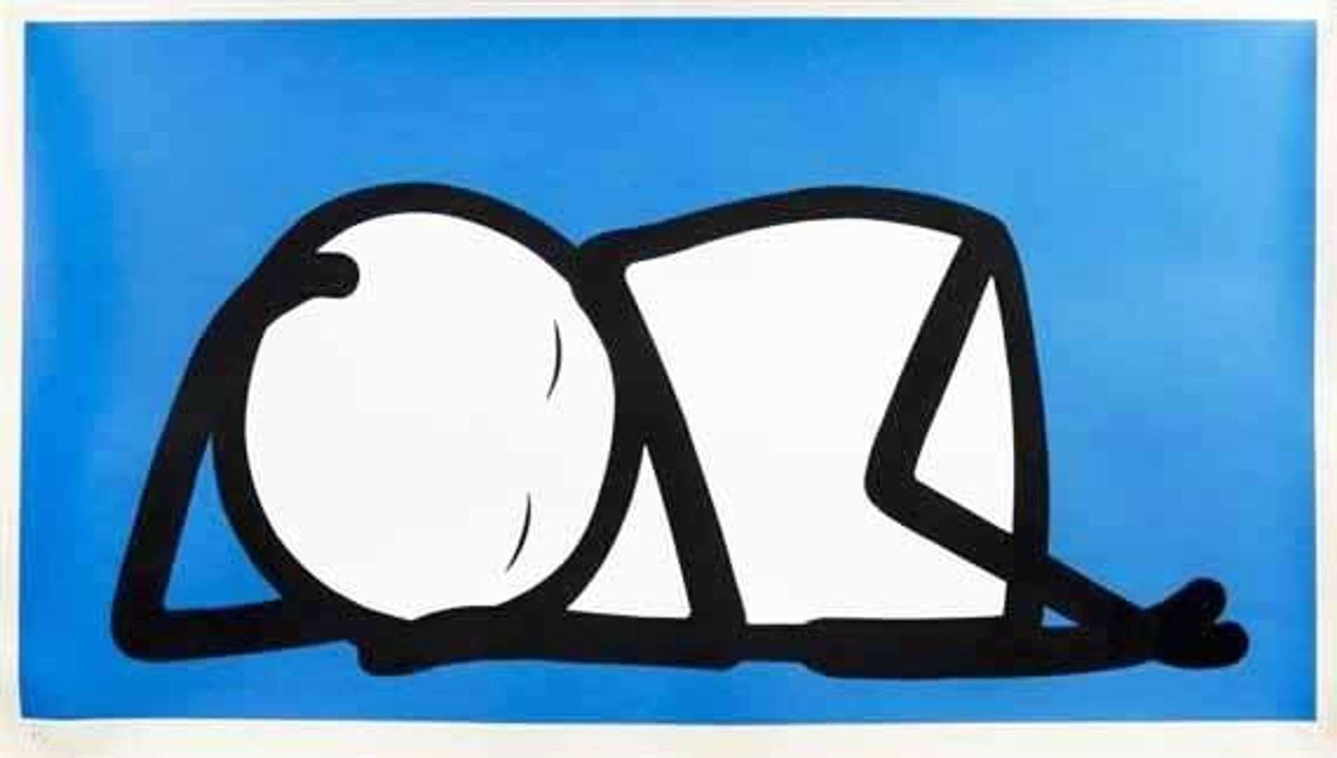 Stick figure of a reclining figure against an NHS blue background