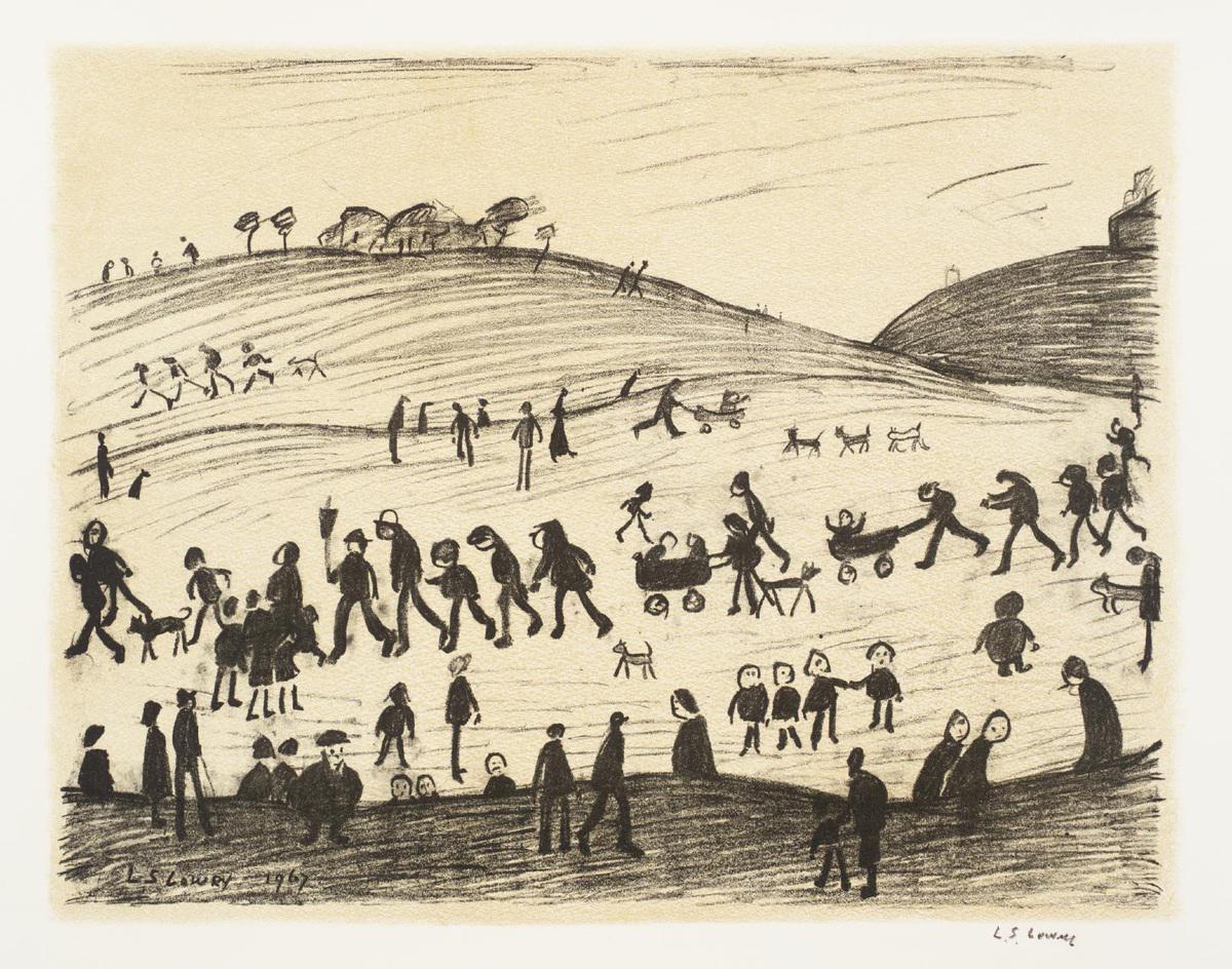 L S Lowry Hillside (Signed Print) 1967 | MyArtBroker