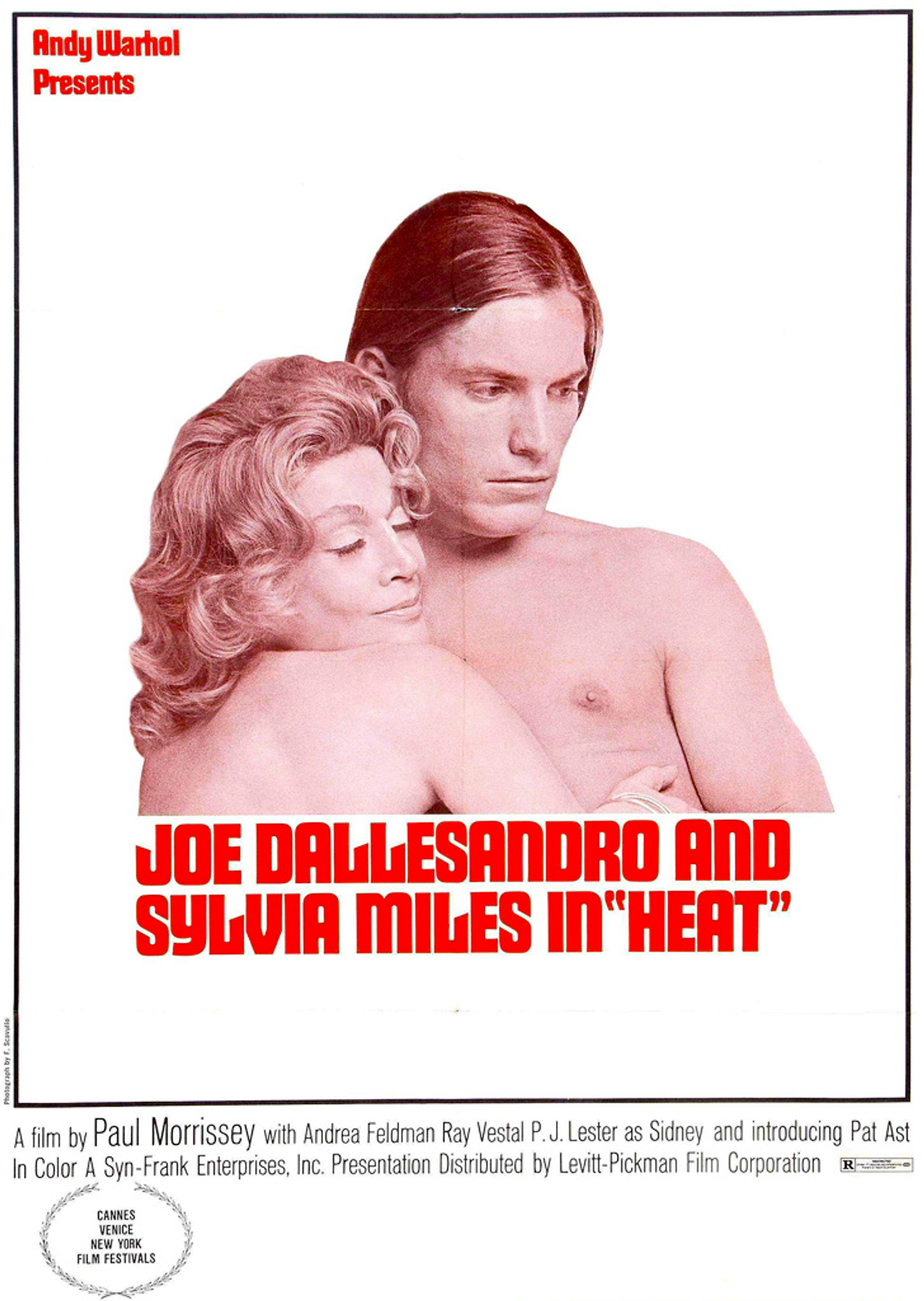 The poster for the movie Heat. A couple is seen hugging while shirtless, depicted in red gradients.
