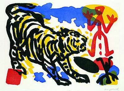 Figur Und Tiger - Signed Print by A. R. Penck 1990 - MyArtBroker