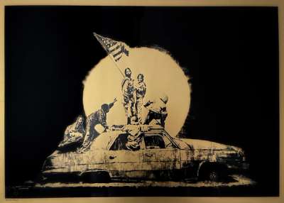 Banksy: Flag (gold) - Signed Print