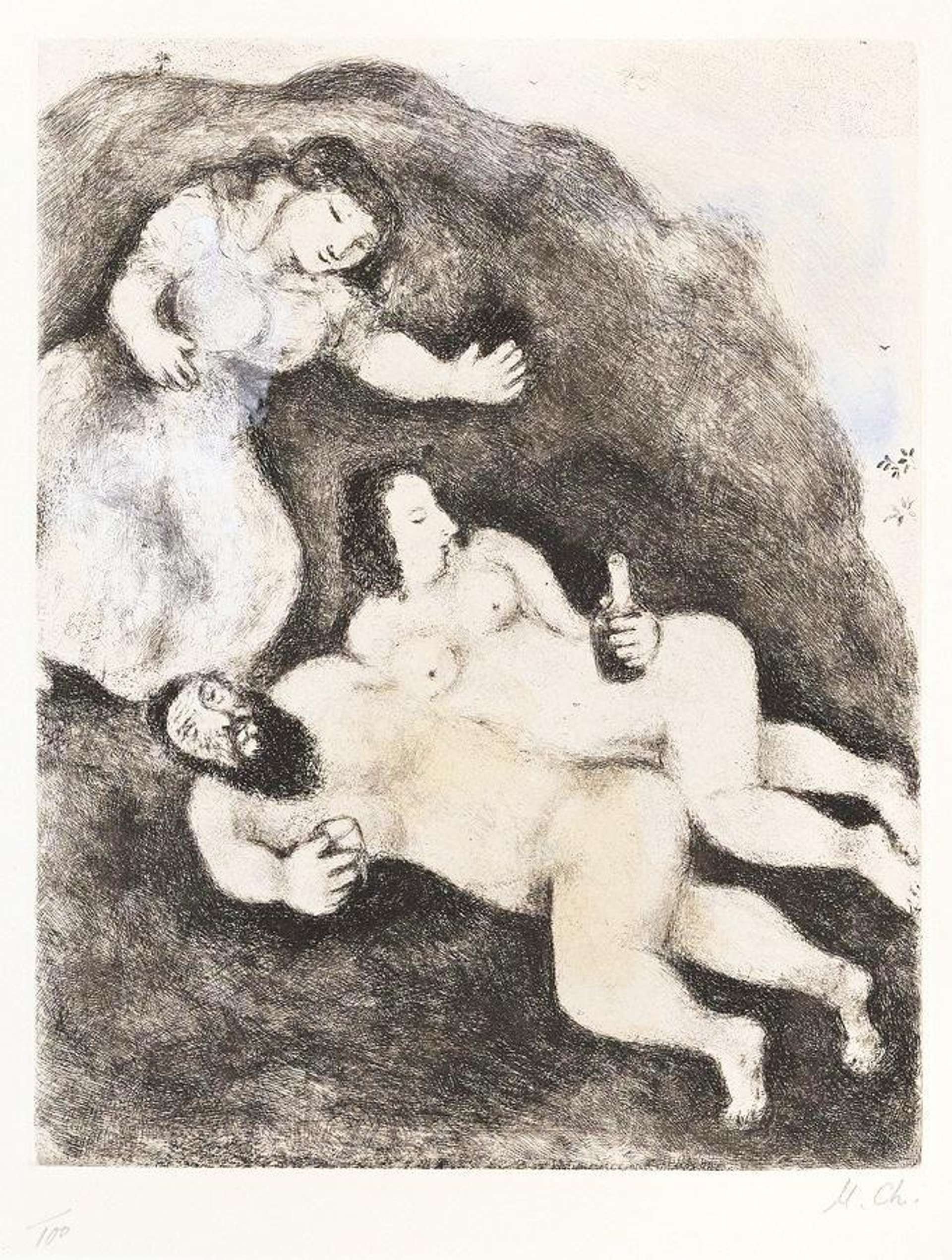 Marc Chagall: Lot Et Ses Filles - Signed Print