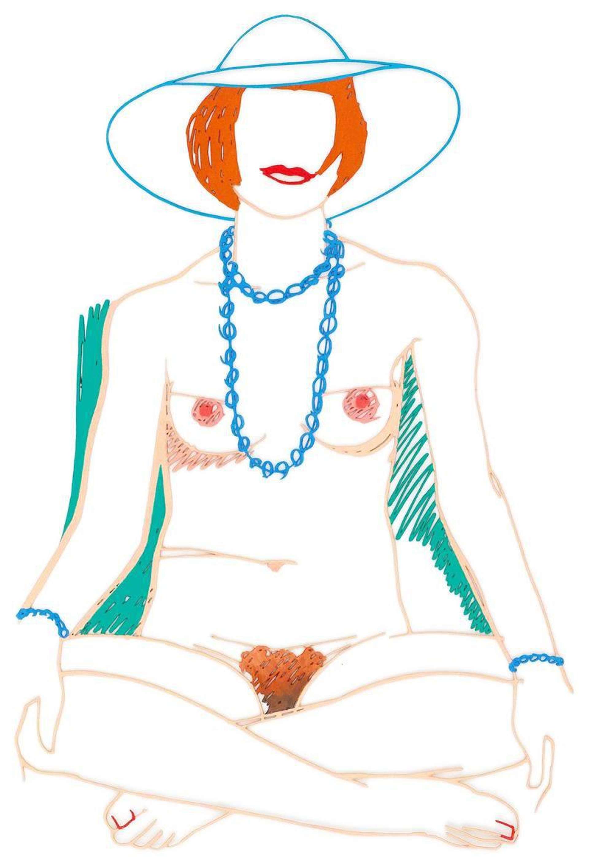 Tom Wesselmann: Monica Cross Legged With Beads - Signed Mixed Media