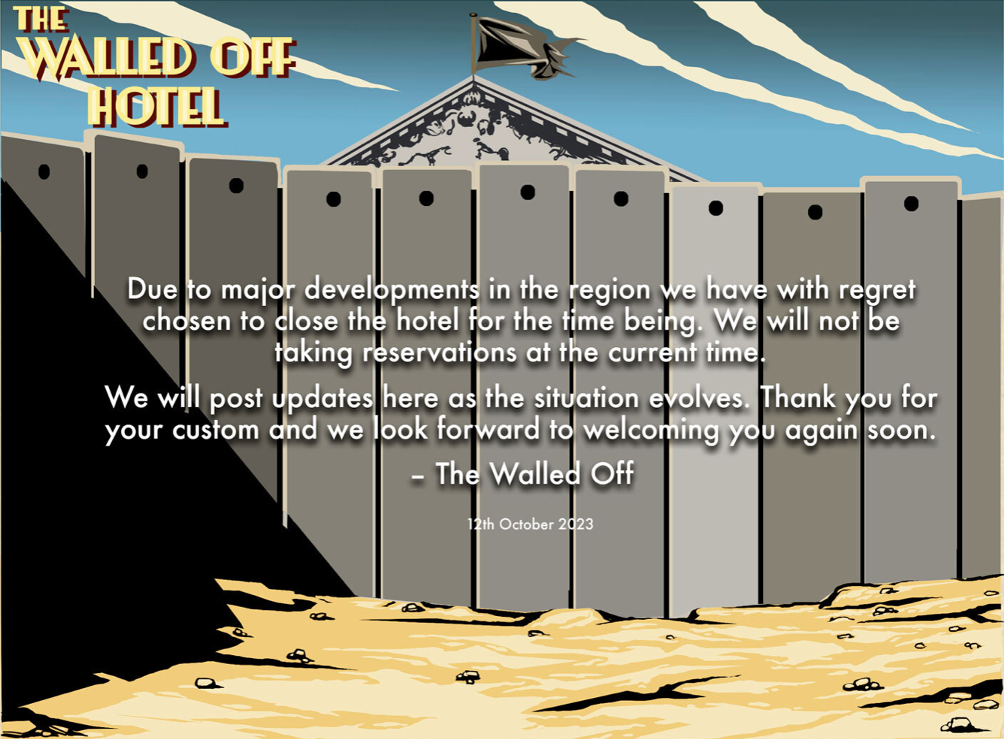 A screenshot of the landing page of the Walled Off Hotel website