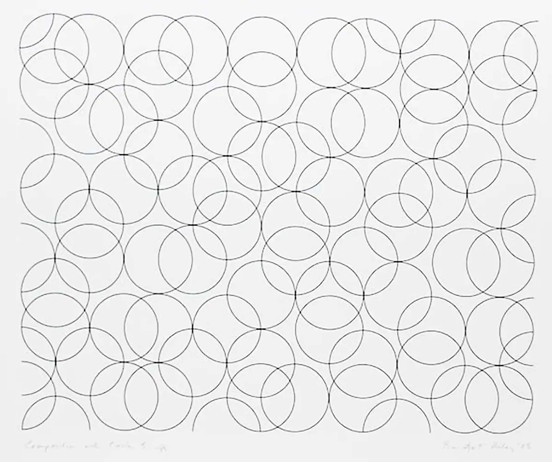 A square made up of thin, unfilled circles in fine line.
