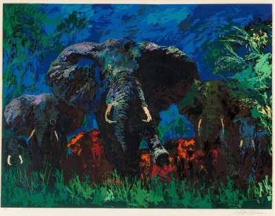 Elephant Stampede - Signed Print by Leroy Neiman 1976 - MyArtBroker