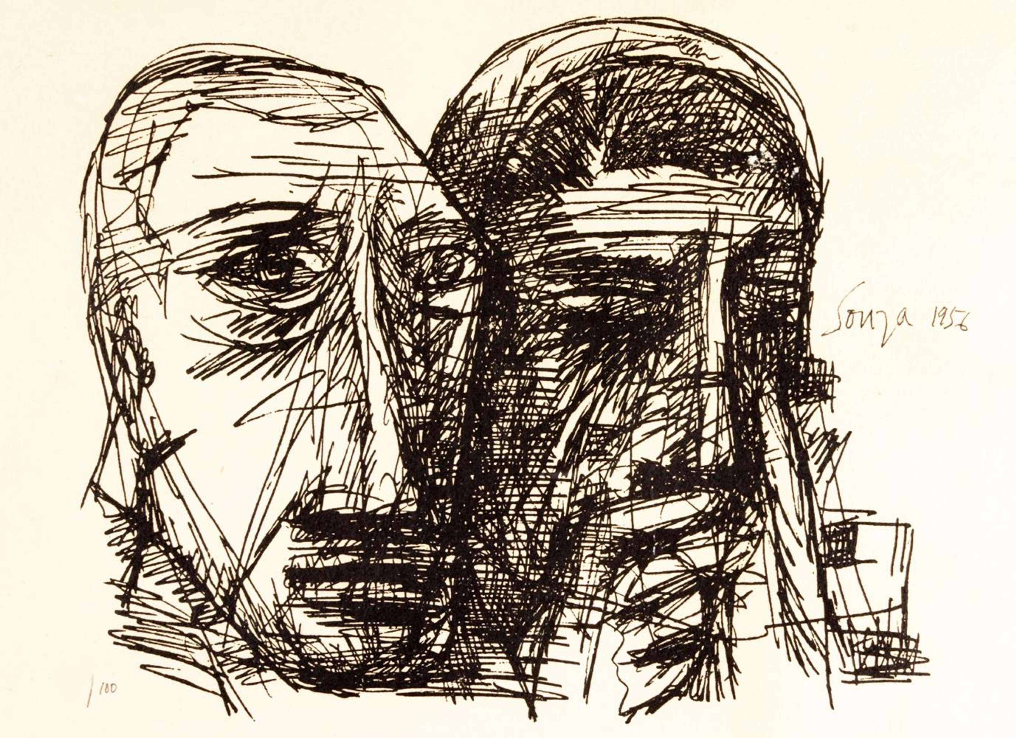 Untitled (Two Heads) - Signed Print by Francis Newton Souza 1956 - MyArtBroker