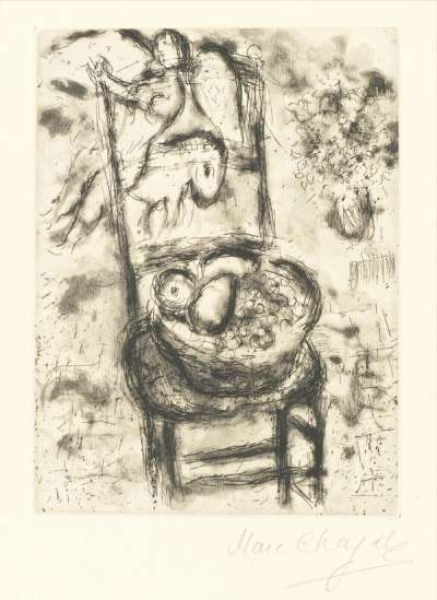 Marc Chagall: La Chaise Et La Corbeille De Fruits - Signed Print