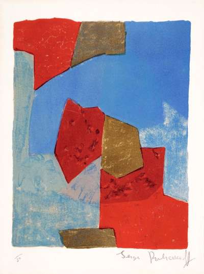 Composition Bleue Et Rouge - Signed Print by Serge Poliakoff 1964 - MyArtBroker