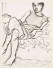 Seated Woman In A Striped Dress - Signed Print