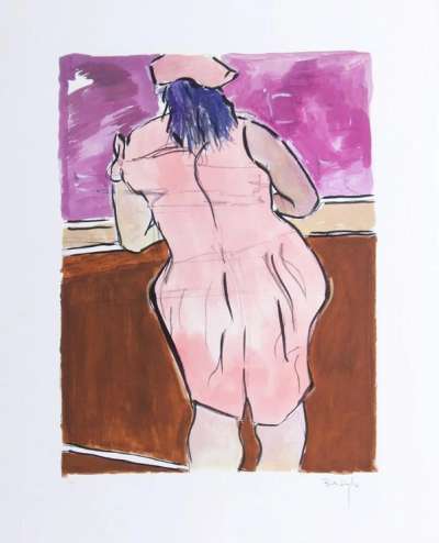 Woman In Red Lion Pub Pink (2008) - Signed Print by Bob Dylan 2008 - MyArtBroker