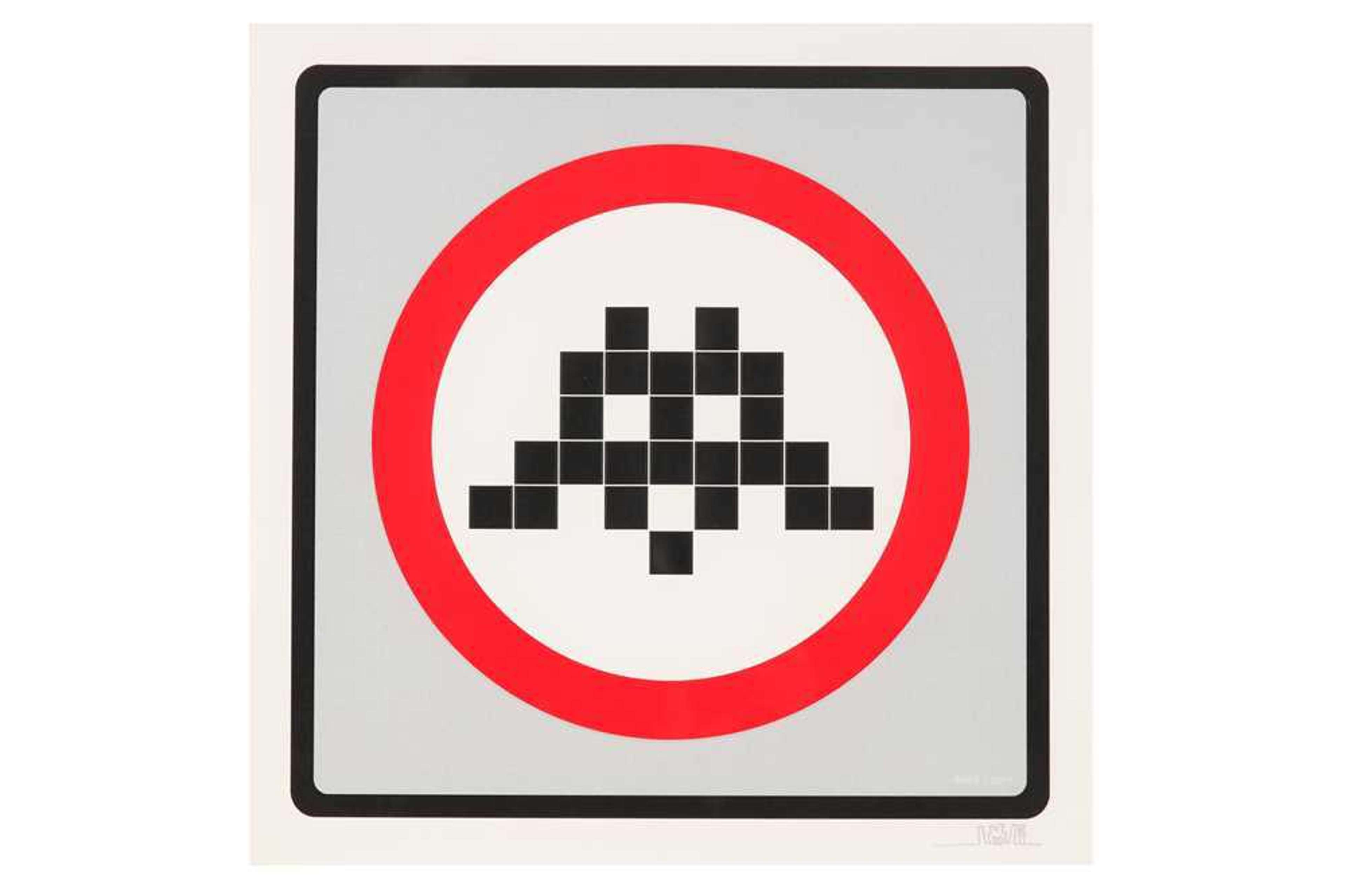 Avertissement (blanc) par Invader